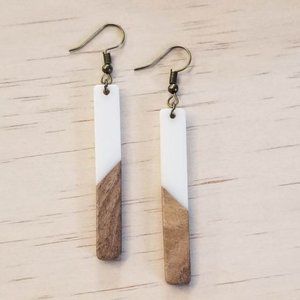 3 / $25 White Bohemian Resin & Wood Bar Earrings Boho Dangle Drop Bride Wedding